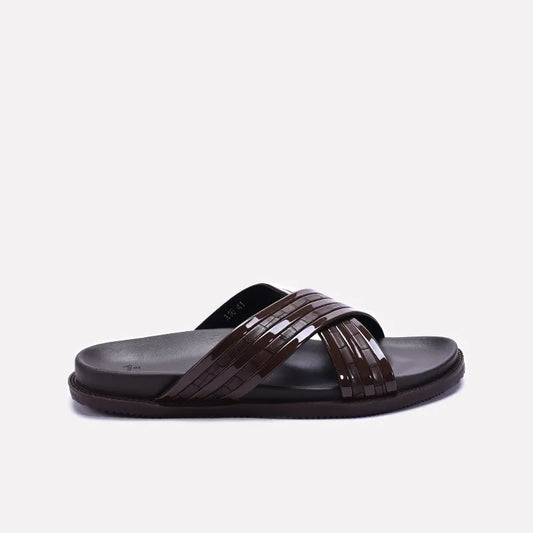 Brown Comfy Criss Cross Slippers 0151079