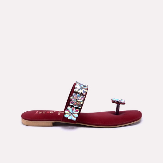 Maroon Fancy Flat Slippers 0412791