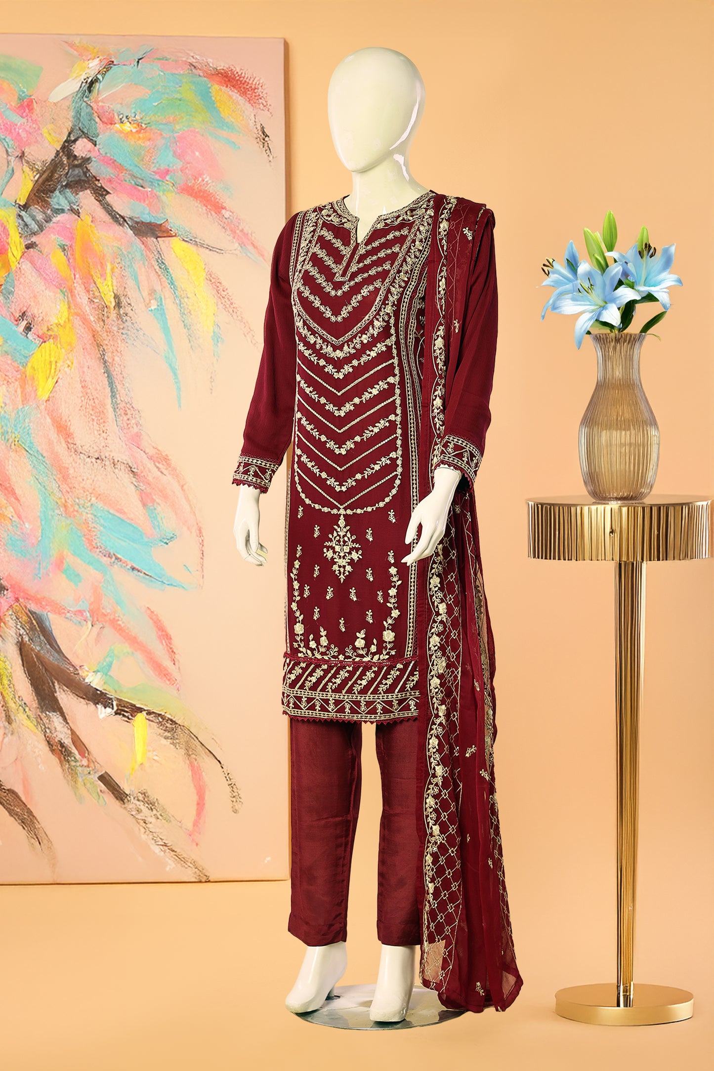 Afshan - 3 Piece Stitched Lawn Suit 15E1002