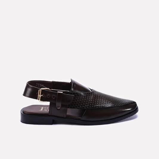 Brown Textured Peshawari Chappal 0141108