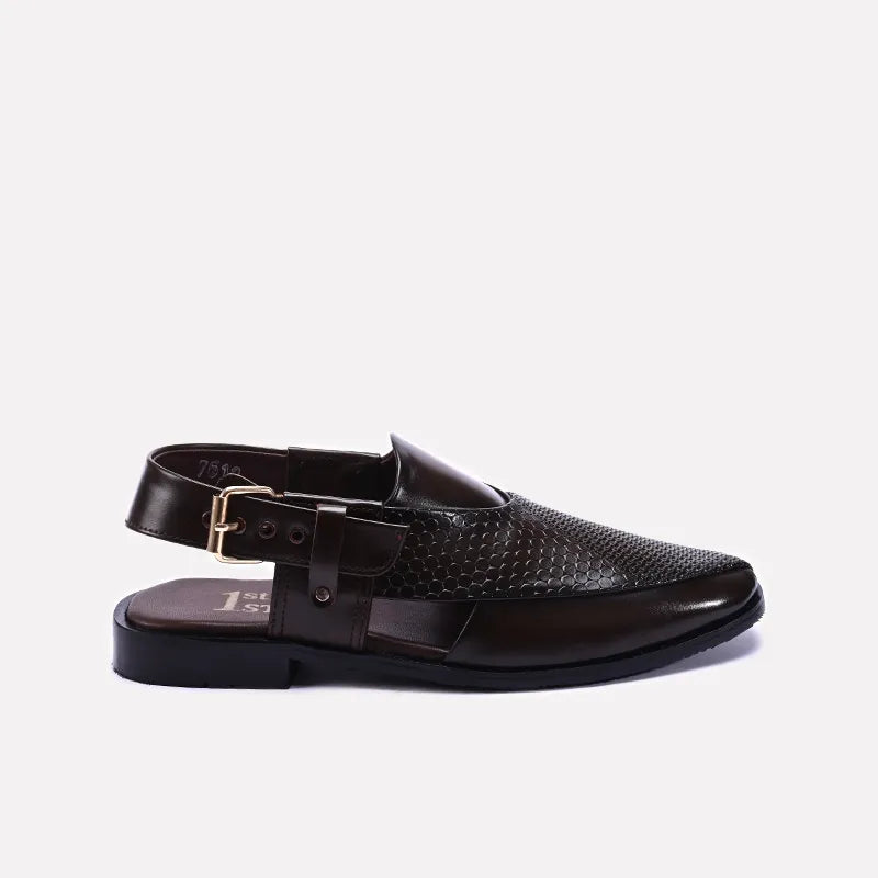 Brown Textured Peshawari Chappal 0141108