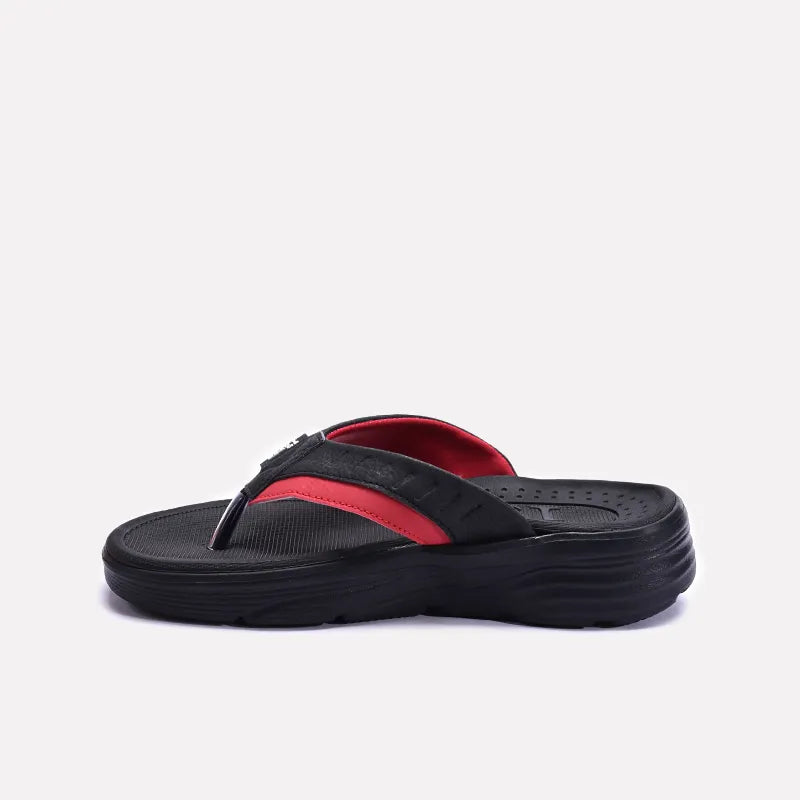 Black Plushy Sports Flip Flops for Men
