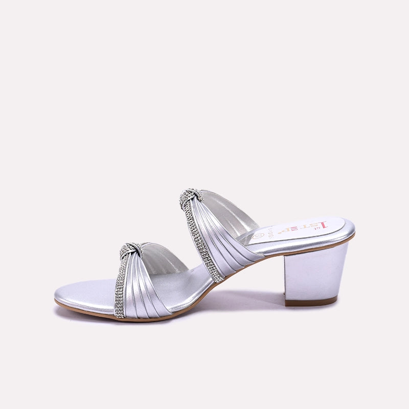Silver Block Heel Fancy Slippers 0413105