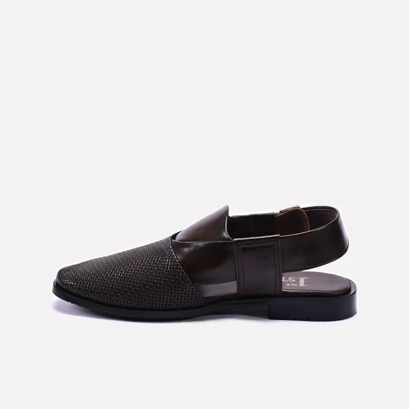 Brown Textured Peshawari Chappal 0141108