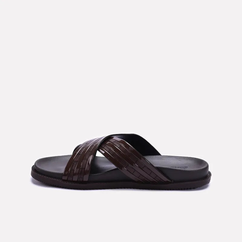 Brown Comfy Criss Cross Slippers 0151079