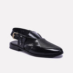 Black Textured Peshawari Chappal 0141108