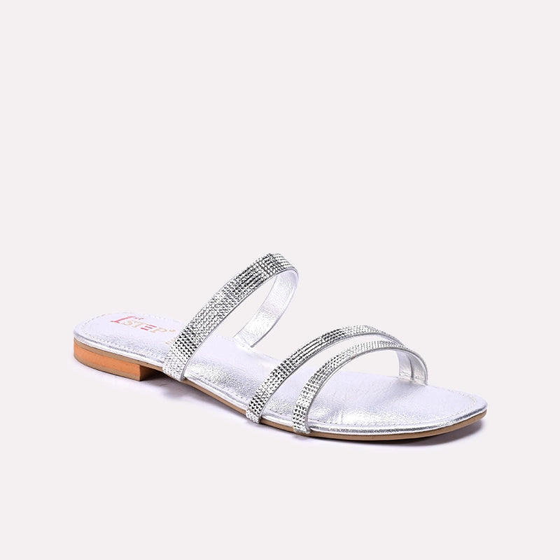 Silver Fancy Flat Slippers 0412789 – 1st Step Shoes Bags