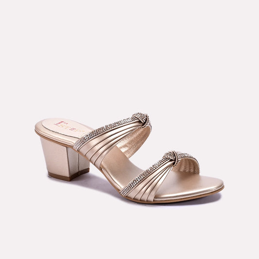 Gold Block Heel Fancy Slippers 0413105