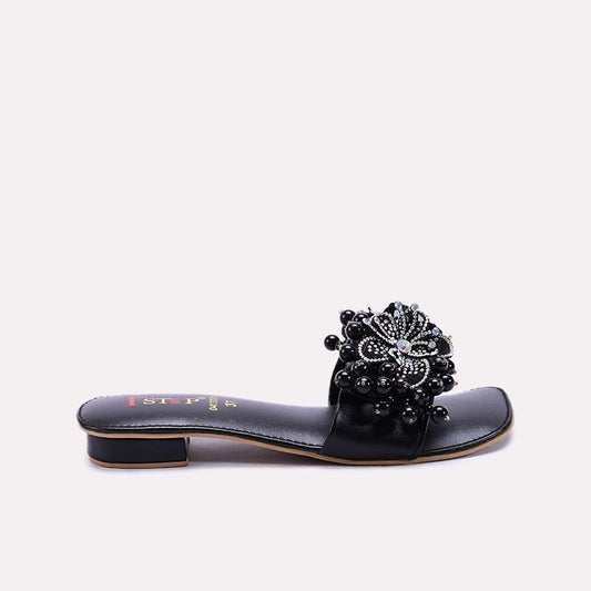Black Fancy Flat Slippers 0413171