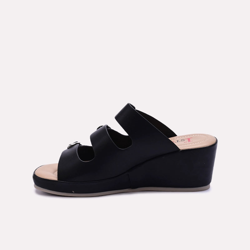 Black Casual Wedge Slippers 0413265