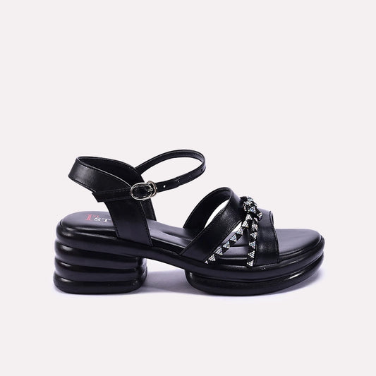 Womens Black Chunky Heel Casual Sandals