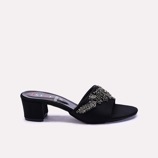 Womens Black Fancy Heel Slippers