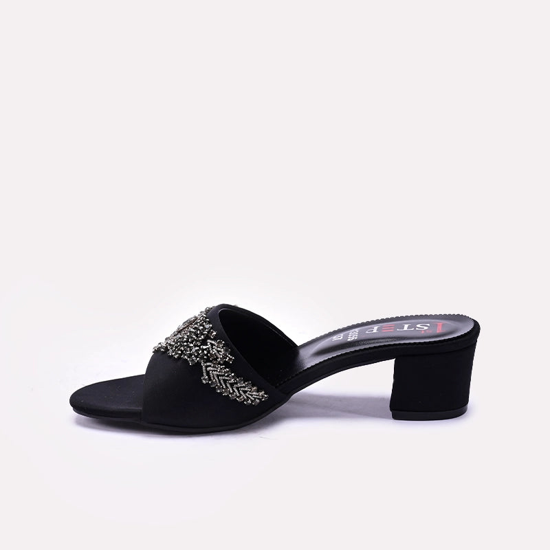 Black Fancy Heel Slippers for Women