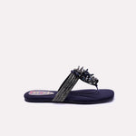 Womens Blue Fancy Flat Slippers