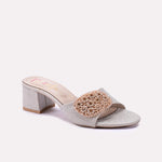 Gold Fancy Block Heel Slippers