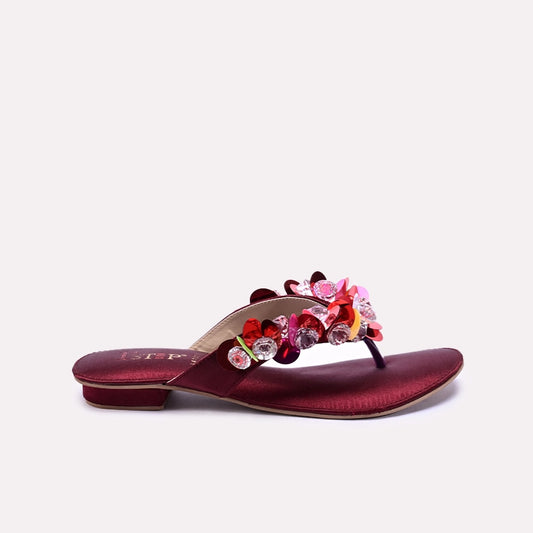 Womens Maroon Fancy Slippers