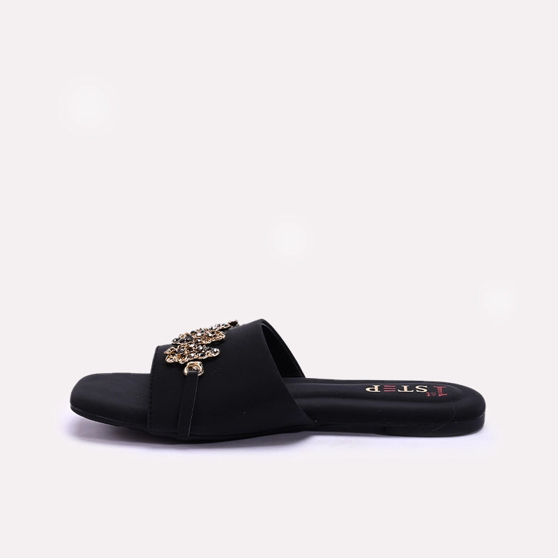 Womens Black Casual Flat Slippers 0412948