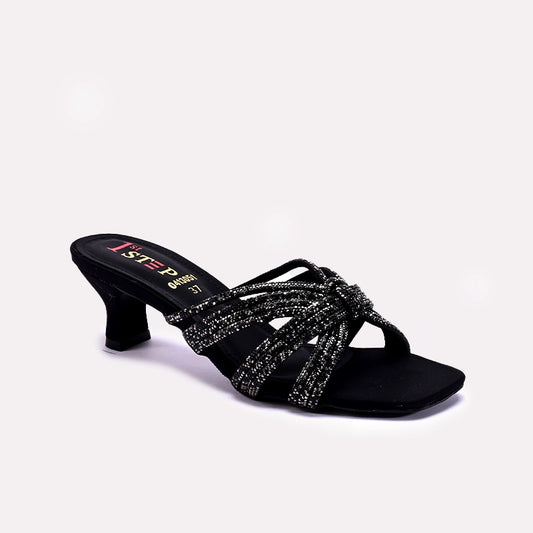 Womens Black Fancy Heel Slippers 0413051