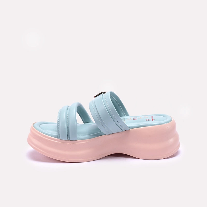 Womens Blue Chunky Casual Slippers 0413164