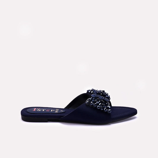 Womens Blue Fancy Flat Slippers 0413028