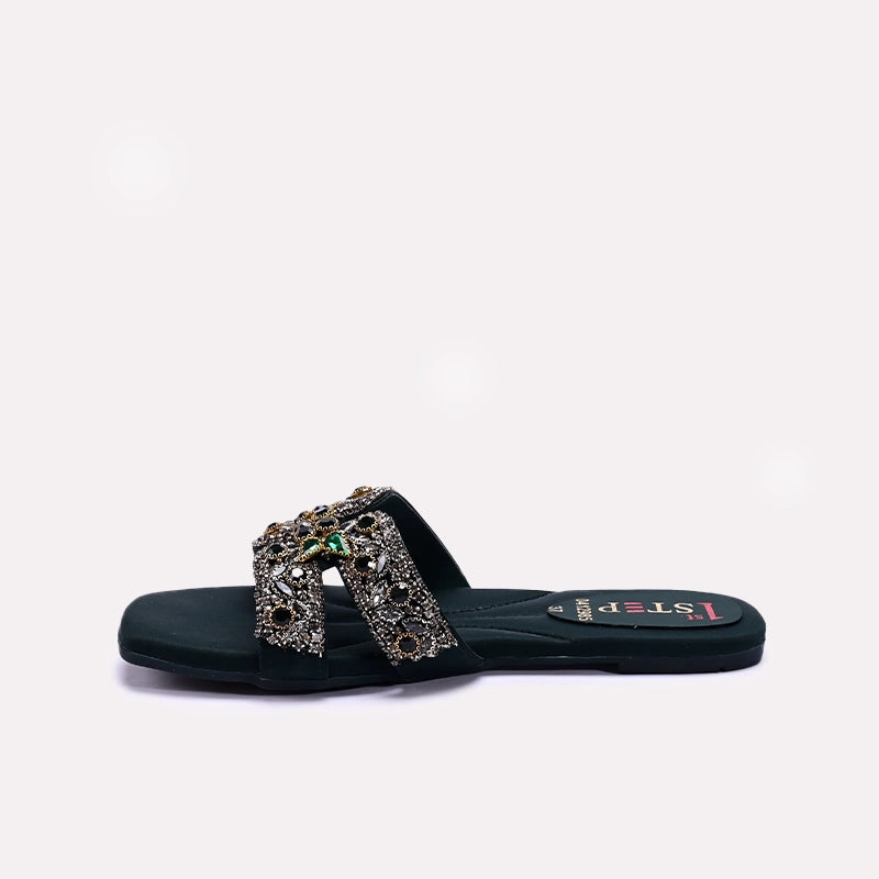 Womens Green Fancy Flat Slippers 0412985