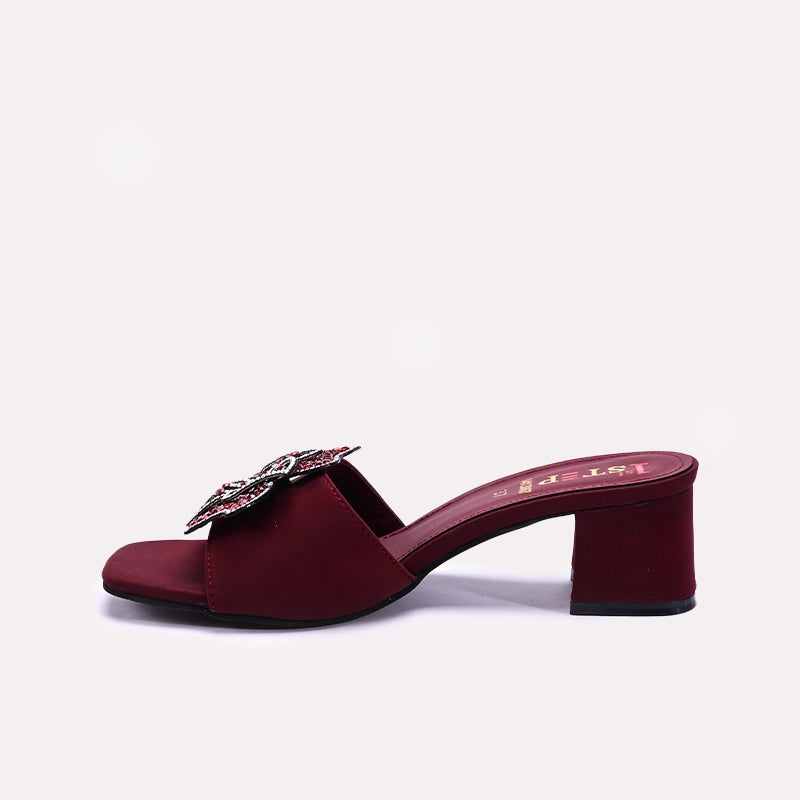 Womens Maroon Fancy Block Heel Slippers 0413067