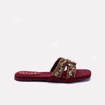 Womens Maroon Fancy Flat Slippers 0412985