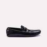 Mens Black Glossy Pleaded Loafers