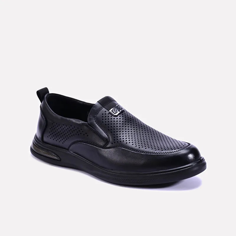 callum black perforated slip on casual shoes