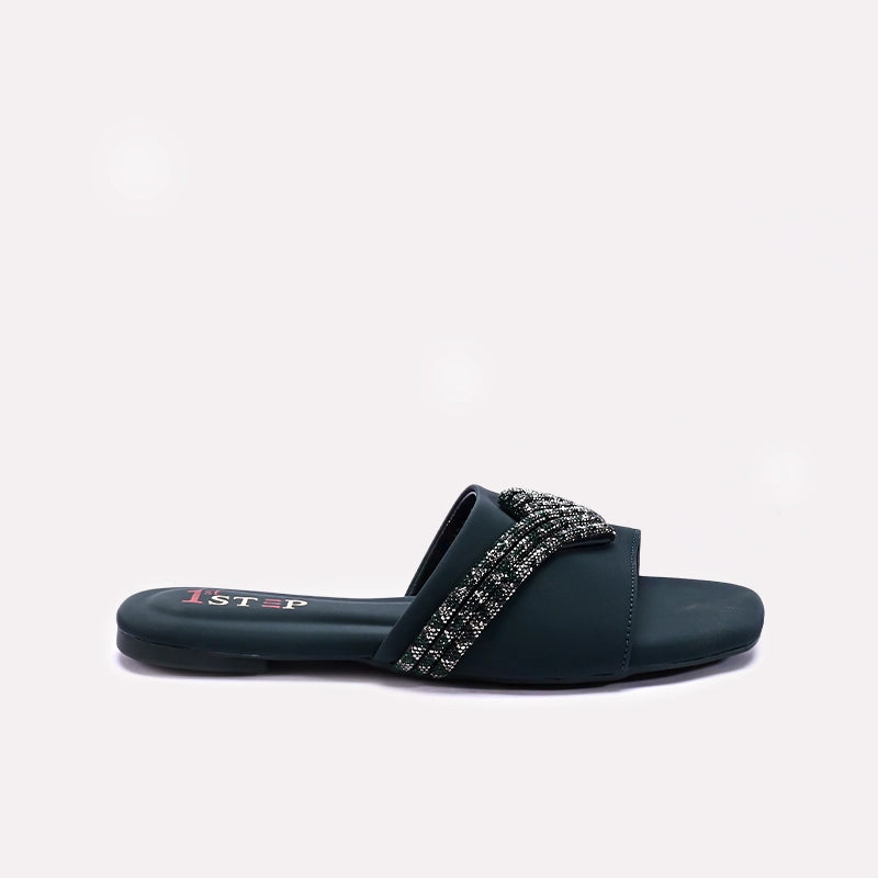 Women Green Flat Fancy Slippers