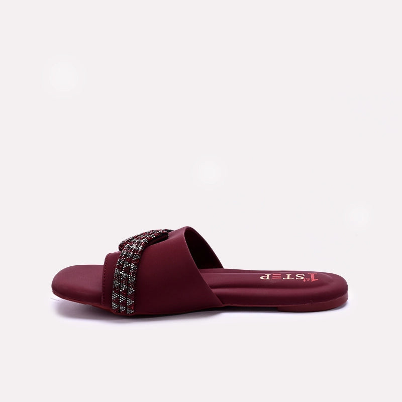 Maroon Flat Fancy Slippers for Women