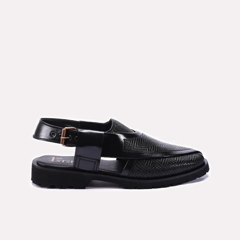 Mens Black Chunky Peshawari Chappal