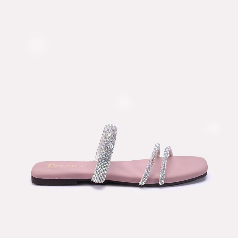 Womens Pink Fancy Flat Slippers