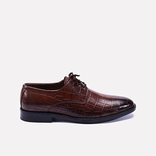 Venerable Brown Textured Derby Shoes 0111096