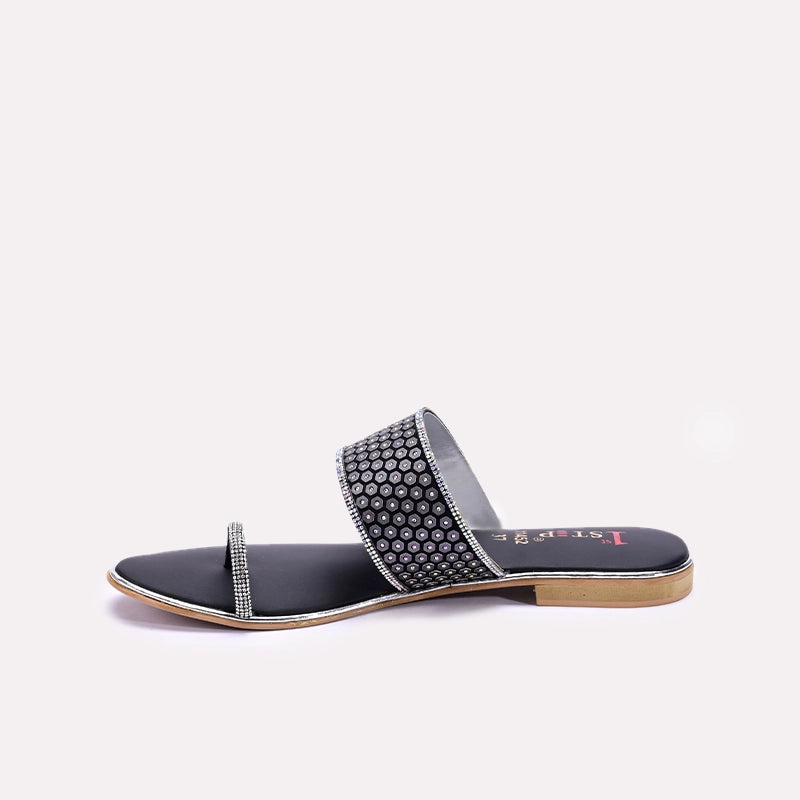 Womens Black Fancy Flat Slippers 0411452