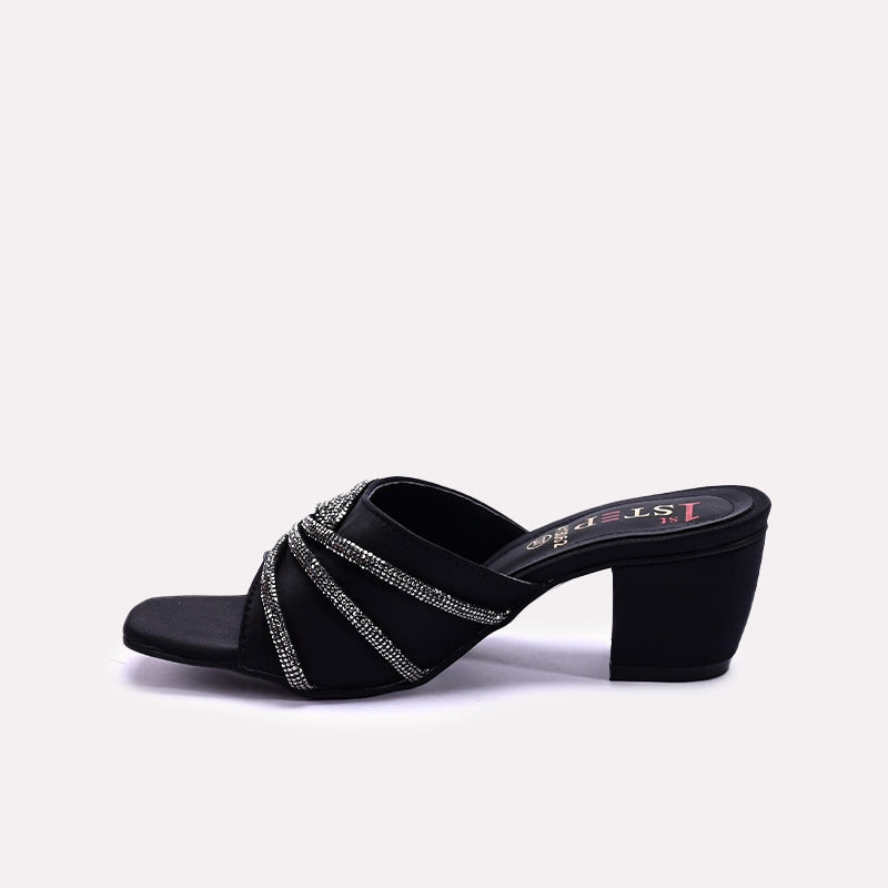 Womens Black Fancy Heel Slippers 0413062