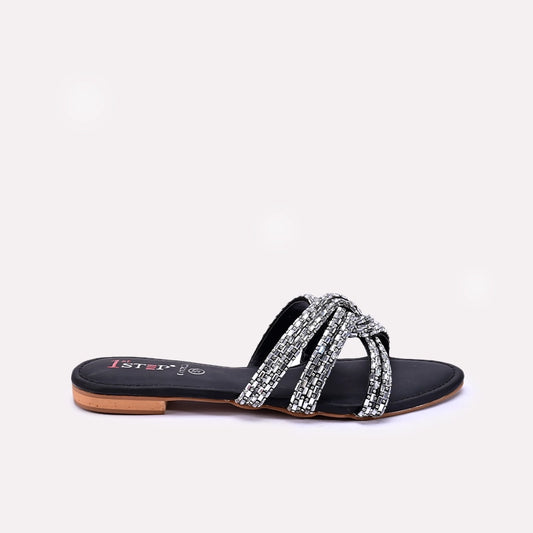 Womens Black Flat Fancy Slippers 0412800