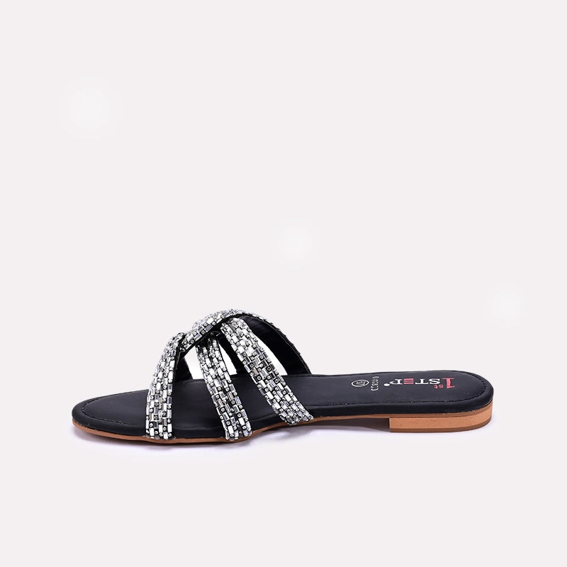 Womens Black Flat Fancy Slippers 0412800