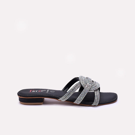 Womens Black Flat Fancy Slippers 0412803