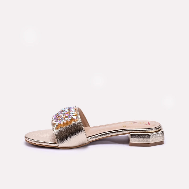 Womens Gold Fancy Flat Slippers 0413190