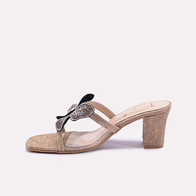 Womens Gold Fancy Heel Slippers 0413154