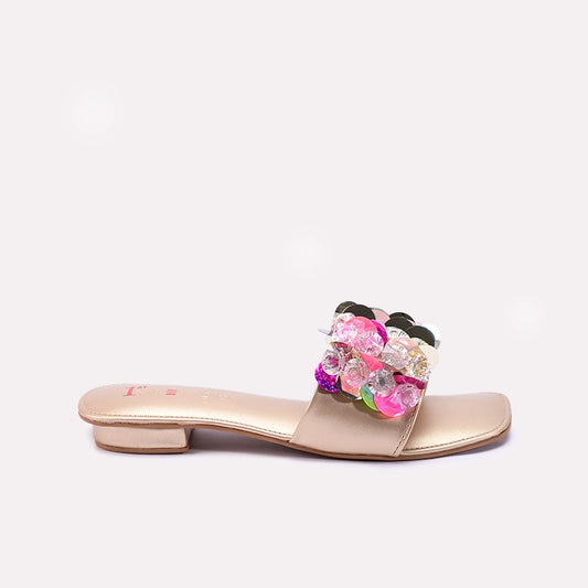 Womens Gold Flat Fancy Slippers 0412757