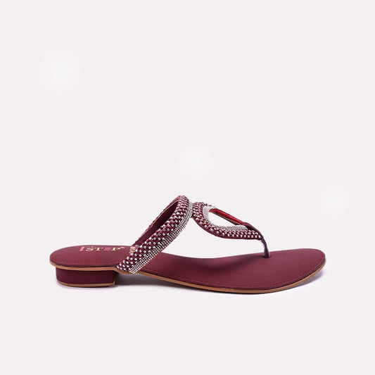 Womens Maroon Fancy Flat Slippers 0412466