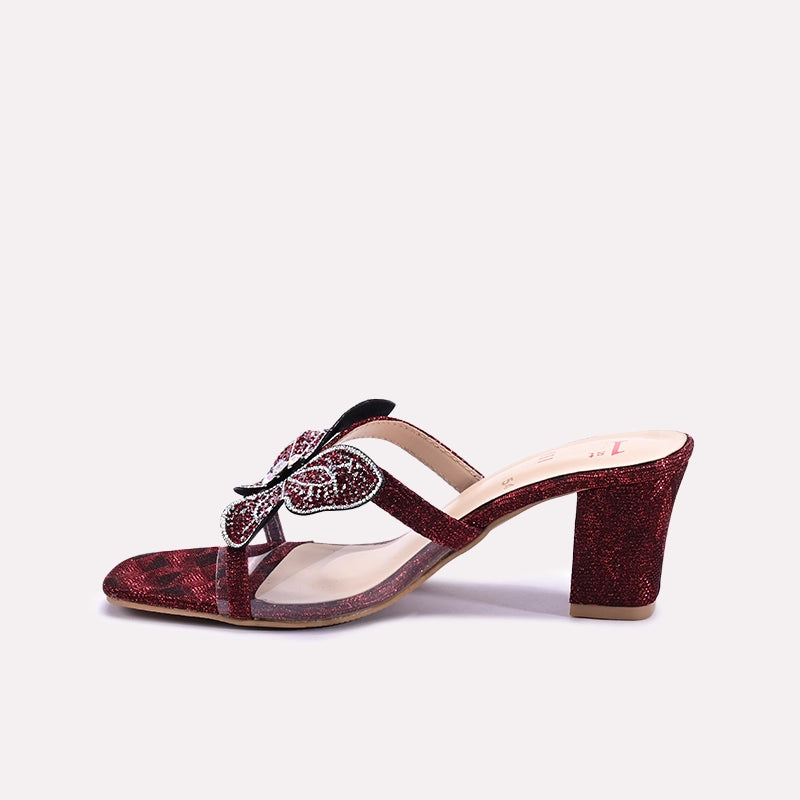 Womens Maroon Fancy Heel Slippers 0413154
