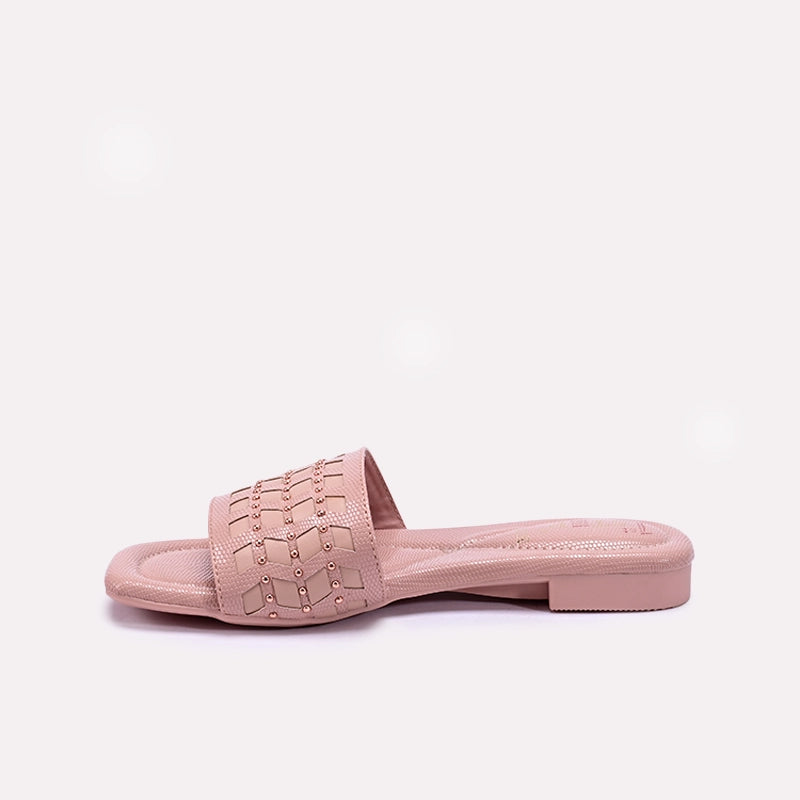 Womens Pink Flat Fancy Slippers 0413186