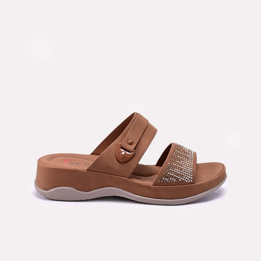 Womens Brown Casual Slippers