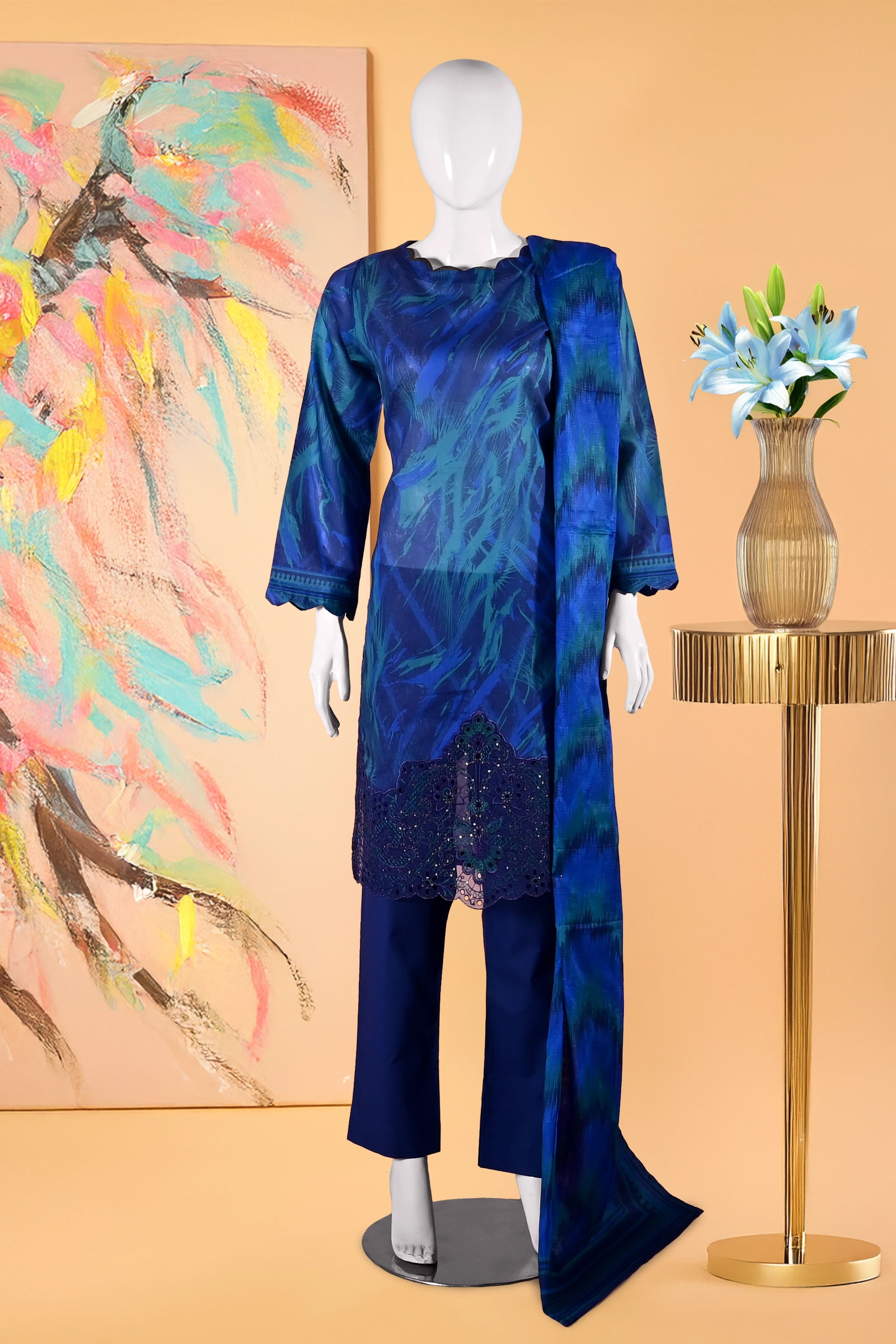 Nightfall Beauty - 3 Piece Cotton Stitched Suit
 15D0130