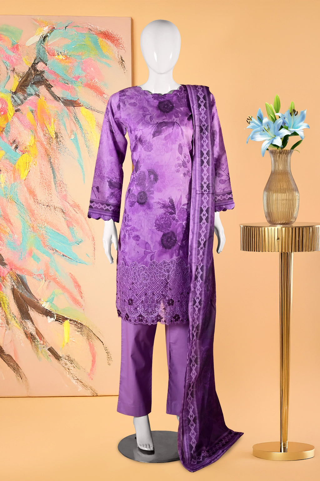 Violet Echo - 3 Piece Cotton Stitched Suit 15D0132