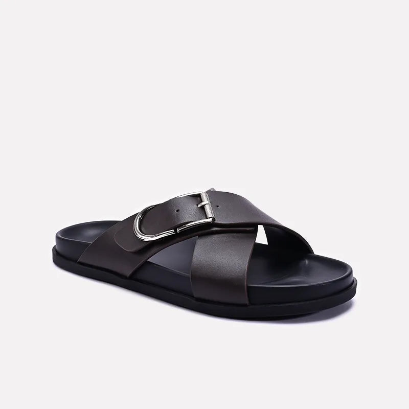 Dark Brown Criss Cross Casual Slides 0151111