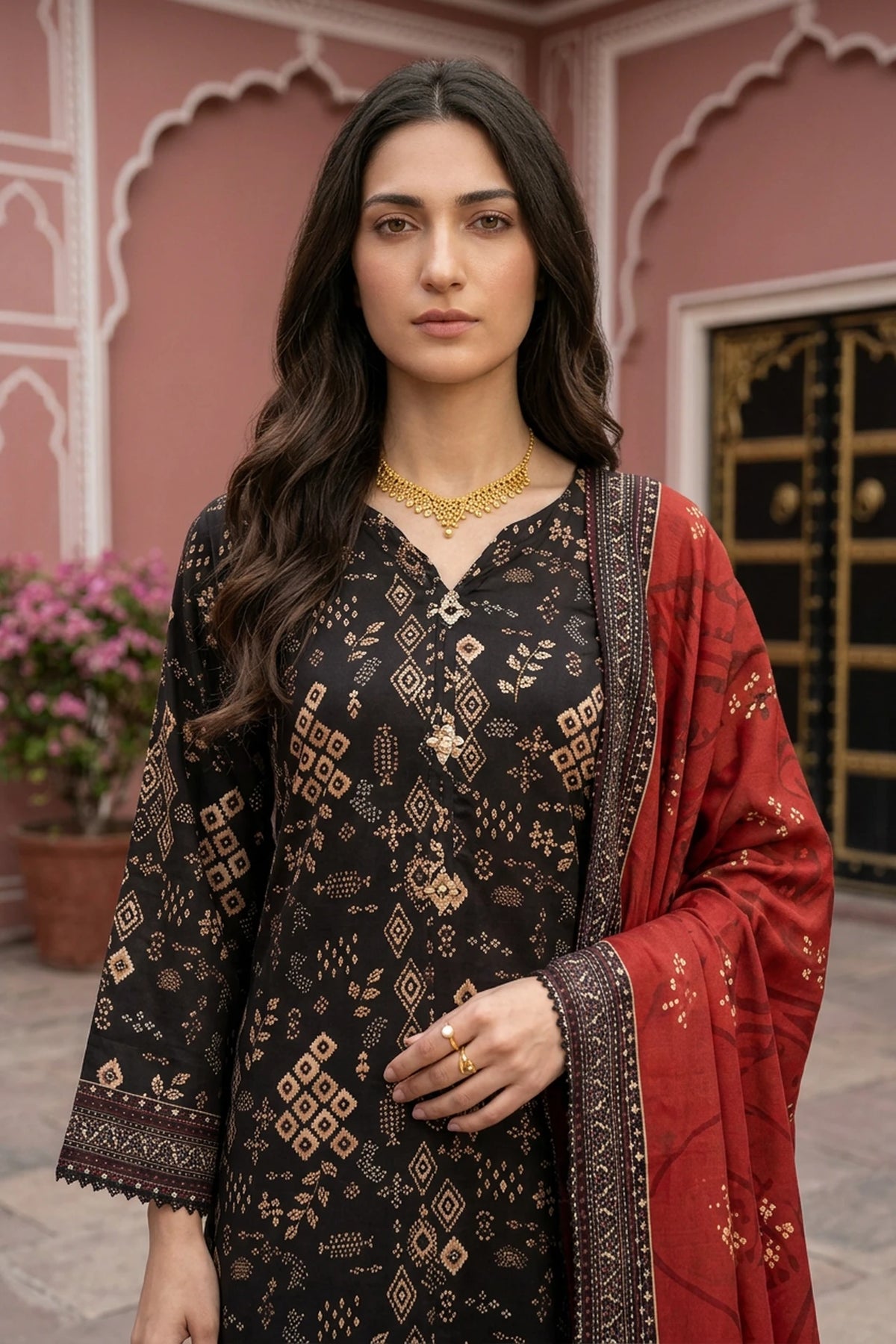 Velmora Noir – 3 Piece Stitched Viscose Linen Suit 1512303